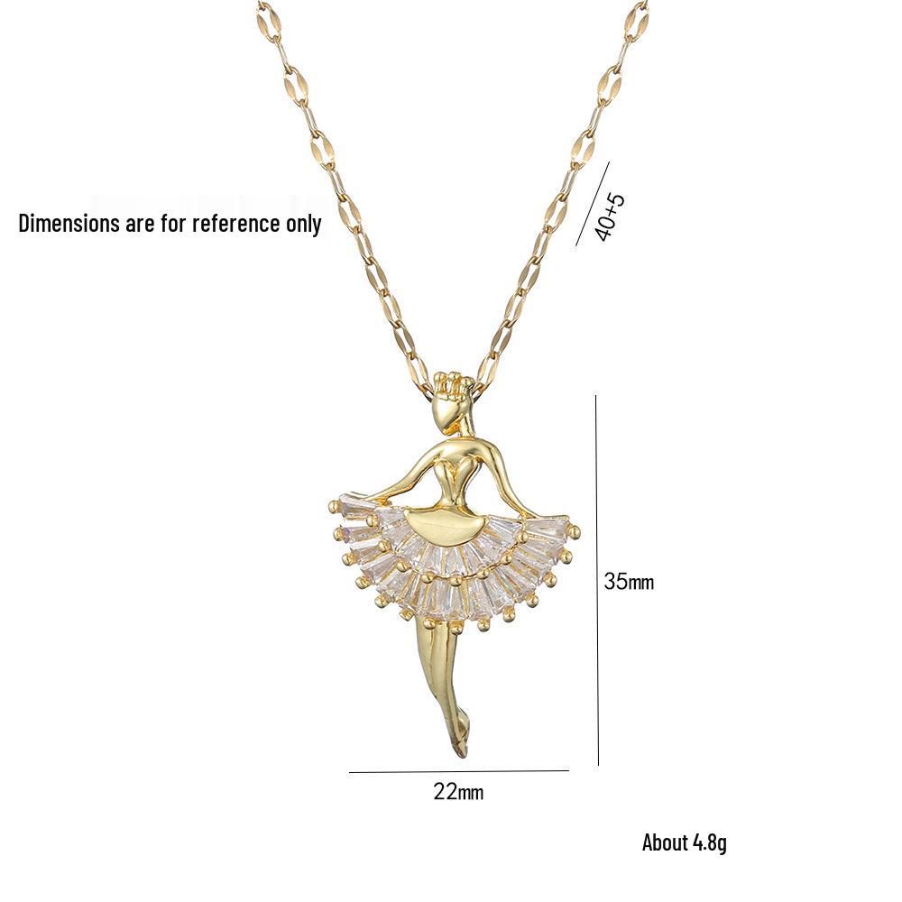 Women's European & American Ballet Girl Pendant Necklace with Emerald Micro-paved Zircon in Titanium Steel