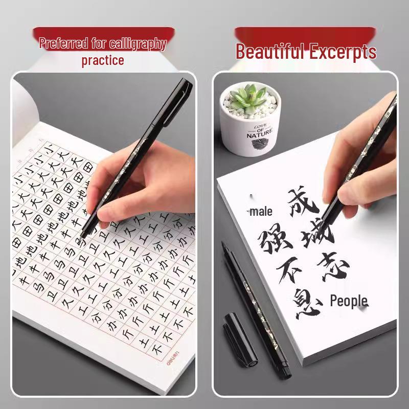 Calligraphy Practice Pen with Soft Brushstroke - Includes Fine, Medium, and Large Regular Script Tips; Refillable and Perfect for Sutra Copying.