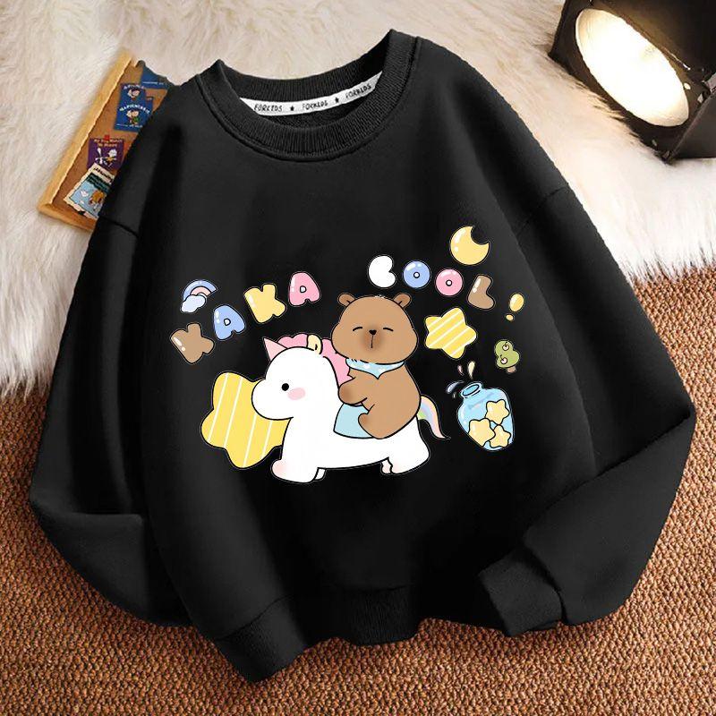 Cute Capibara Loose Sweatshirt for Children, Round-neck Long-sleeved Casual Sweatshirt for Boys and Girls in Spring and Autumn