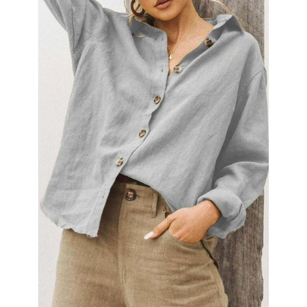 Autumn and Winter Fashion Lapel Long-sleeved Cotton and Linen Loose Women's Shirt