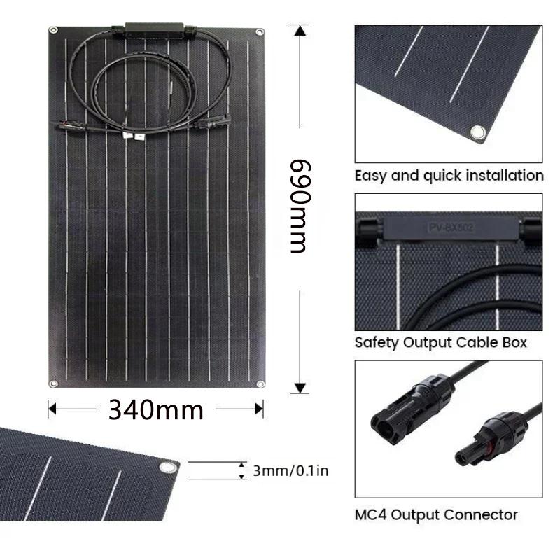 300W Solar Panel Kit 18V ETFE Flexible Monocrystalline Solar Cell Power Charger with 60A Controller for Camping Yacht RV Car 4
