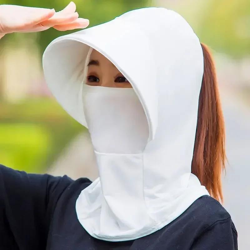 Summer Cycling Ice Silk Sunscreen Cap Anti-UV Sun-proof Hat Soft Breathable Dustproof Lady Covering Large Eaves Cap Sun Hats