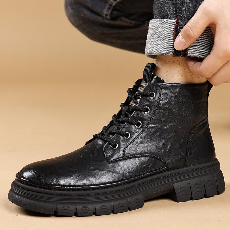 Martin boots men's shoes autumn and winter velvet high-top tooling cotton boots British casual men's boots