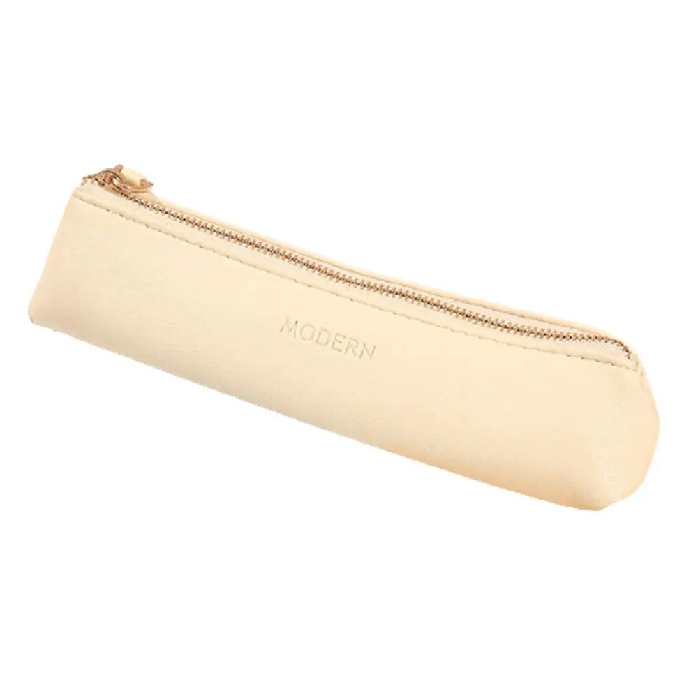 Cowhide Pencil Bag Retro Style Zipper Pen Case School Supplies Office Stationery Pen Storage Glasses Bag