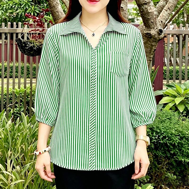ZANZEA Camicia da donna a righe larghe con colletto a punta e maniche a 3/4