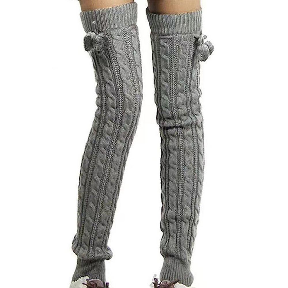 Thickened Long Boot Socks With Hairball Over Knee Boot Cuffs New Crochet Socks for Women