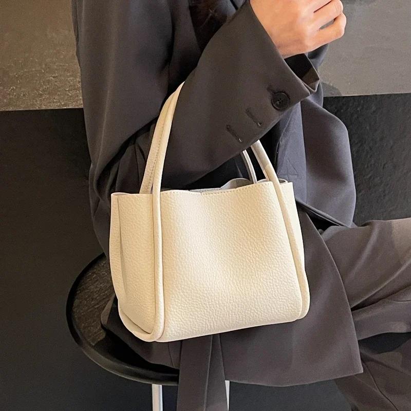 Taška z PU kůže se vzorem Litchi pro ženy Neformální taška Univerzální taška přes rameno Jednobarevná vysoce kvalitní móda