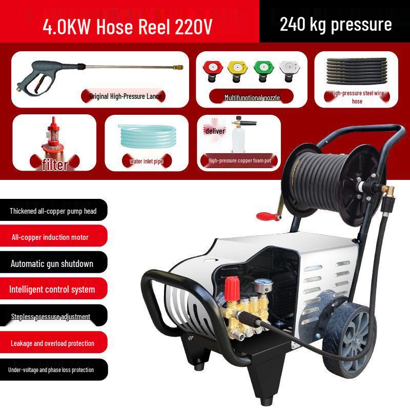 High-Power 220V/380V Commercial Car Wash Machine with Hose Reel for Shop or Farm
