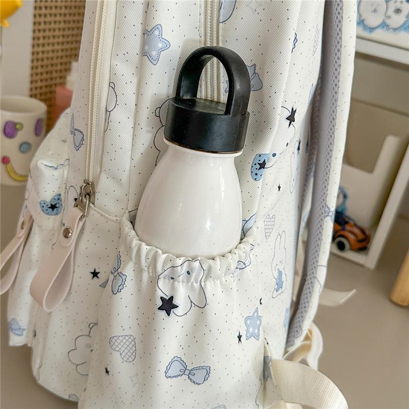 Cute Bear and Bow Print School Backpack with Multiple Front Pockets Casual Daypack for Girls
