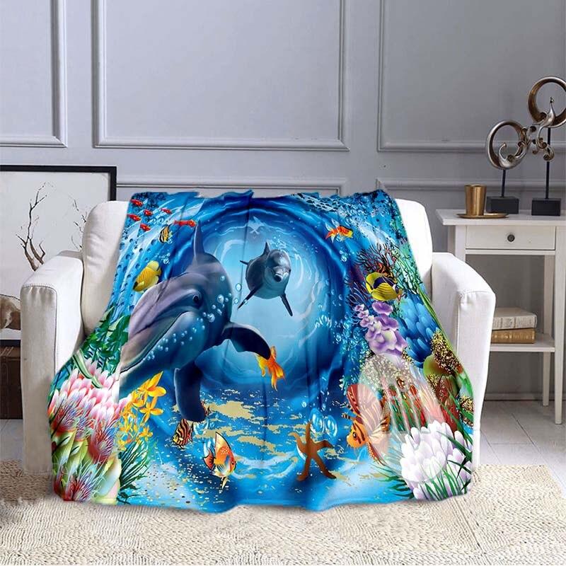 Ocean Dolphin Pattern Blanket Sofa Blankets for Beds Super Soft Warm Blanket Cover Flannel Throw Blanket Flannel Blanket