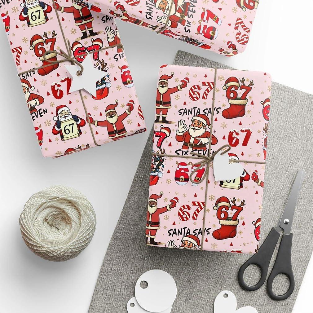 Christmas Gift Wrap Selfadhesive Paper With Santa And Reindeer Design For Holiday Packaging