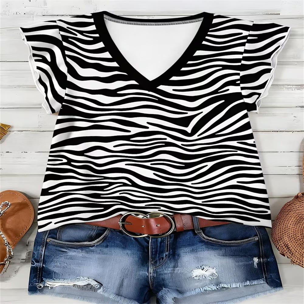 German Flag Print Striped Color-Block Design National Celebration Surprise Gift High-Quality Women'S Full-Print V-Neck Top