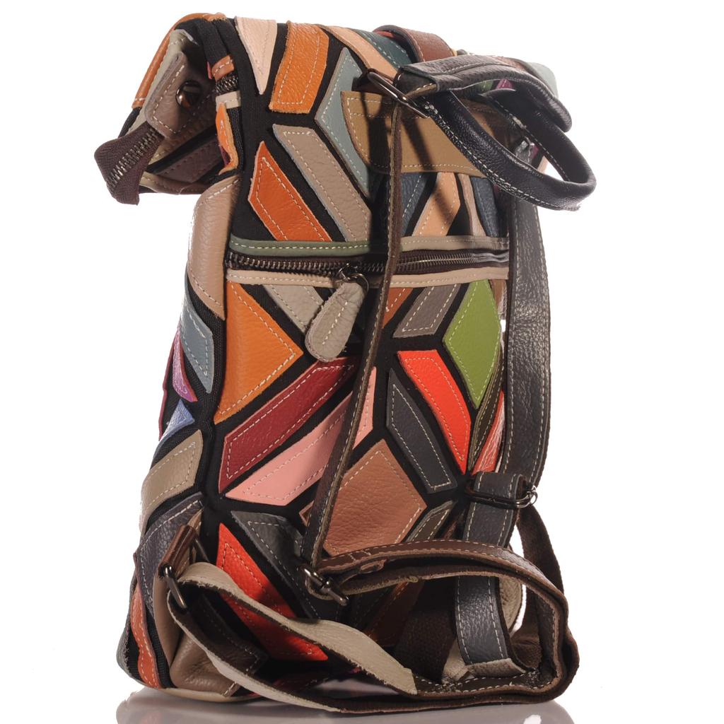Damen Leder Rucksack im geometrischen Patchwork-Design