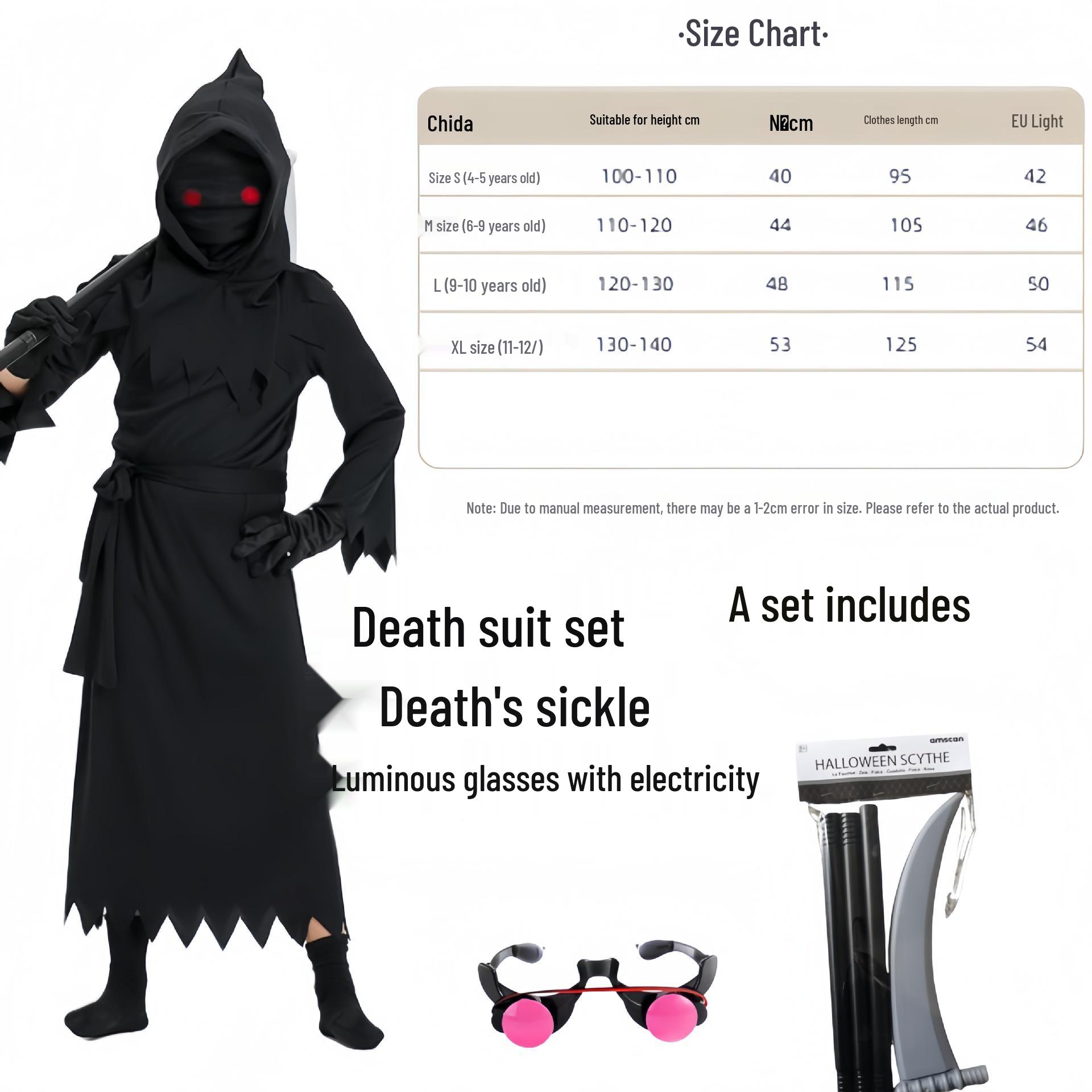 Children s Luminous Grim Reaper Cosplay Costume for Halloween and Stage Performances M