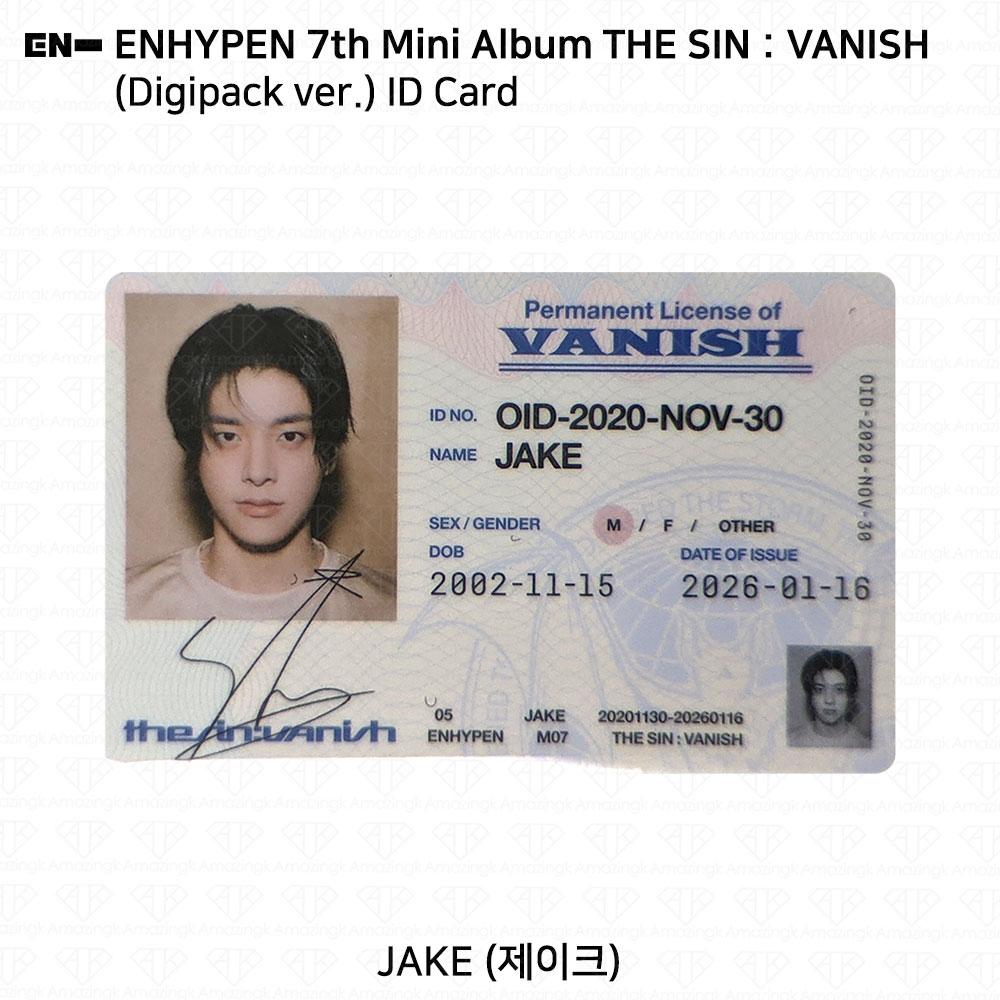 ENHYPEN Das 7. Mini-Album THE SIN:VANISH Digipack-Version. Fotokarte KPOP K-POP