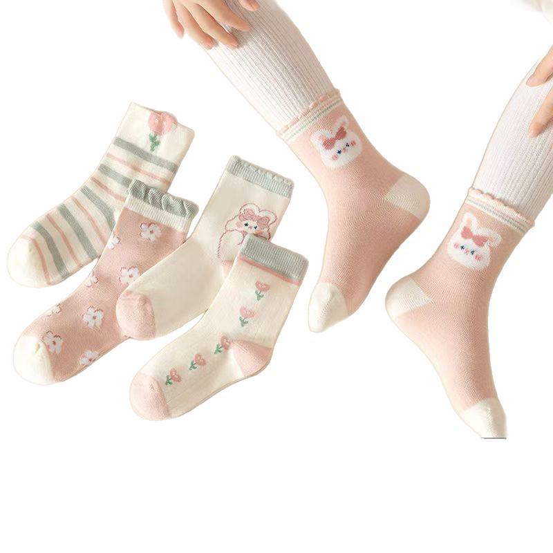 Children's Pink Princess Socks: Autumn & Winter Lace Rabbit Design