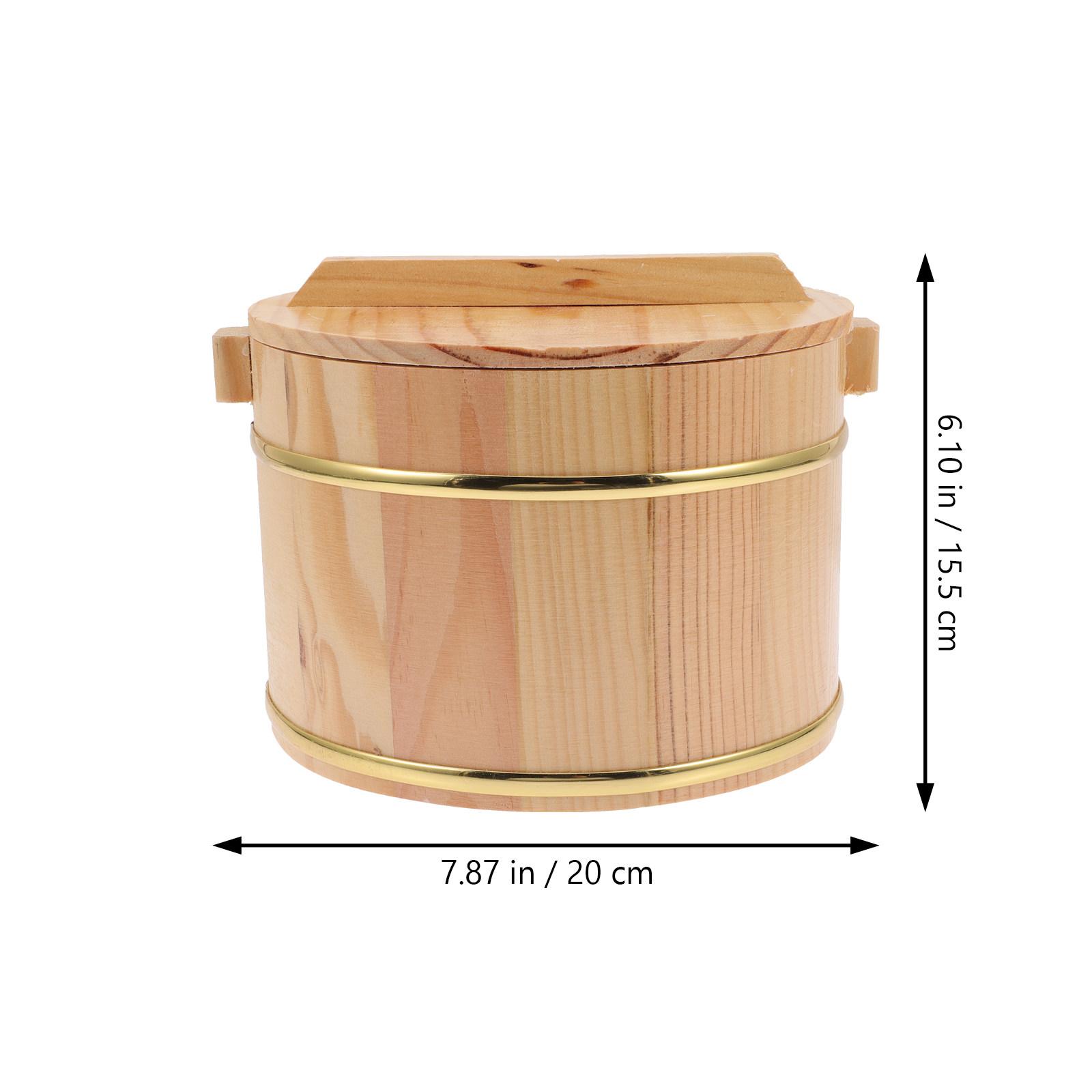 1Set Wooden Rice Bucket Refined Craftsmanship Steam Rice Storage Container Cover Handle Kitchen Kitchen Tool Home Restaurant