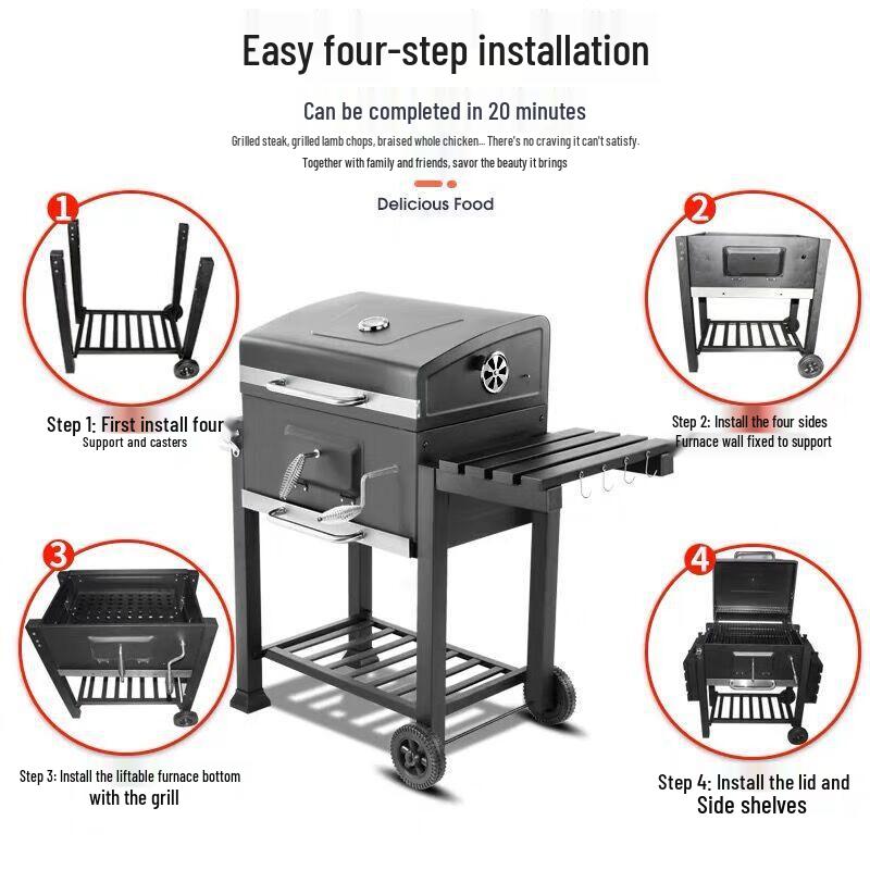 Bing Su Outdoor Square Charcoal BBQ Grill