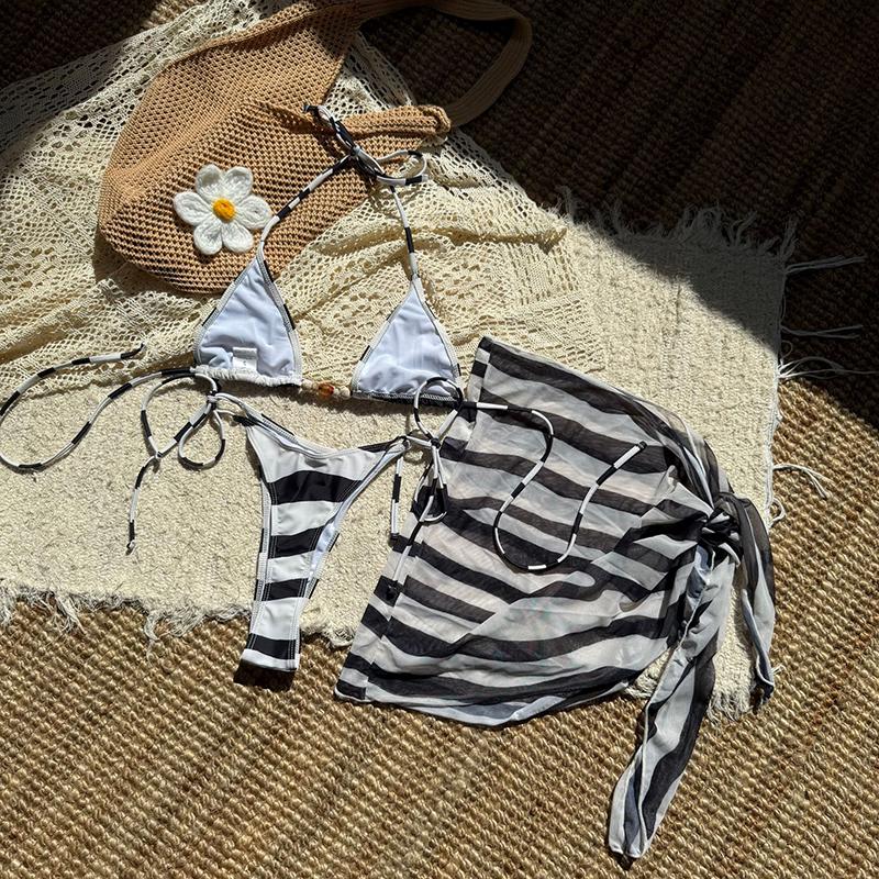 Women's Striped Split Bikini Set New Fashionable Three Piece Sexy Swimsuit Ensemble Female Summer Beach Wear Bathing Suit