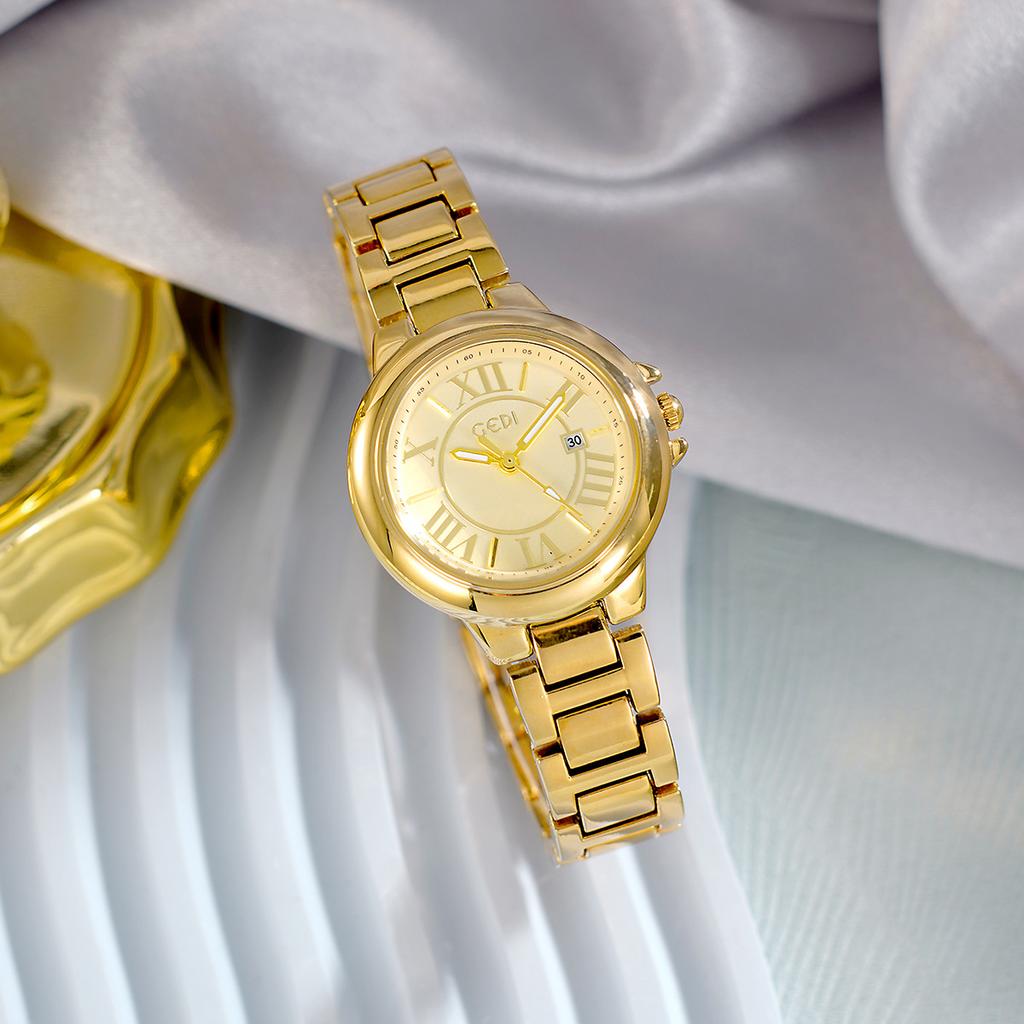 Small Disc Vintage Roman Steel Belt Watch Ladies Premium Calendar Window Luxury Quartz Watch