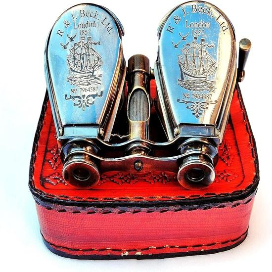 

8.89 см Латунний бінокль зі шкіряним футляром Морський складаний бінокль Морський підзорна труба Телескоп R&J Beck London 1857 Бінокль
