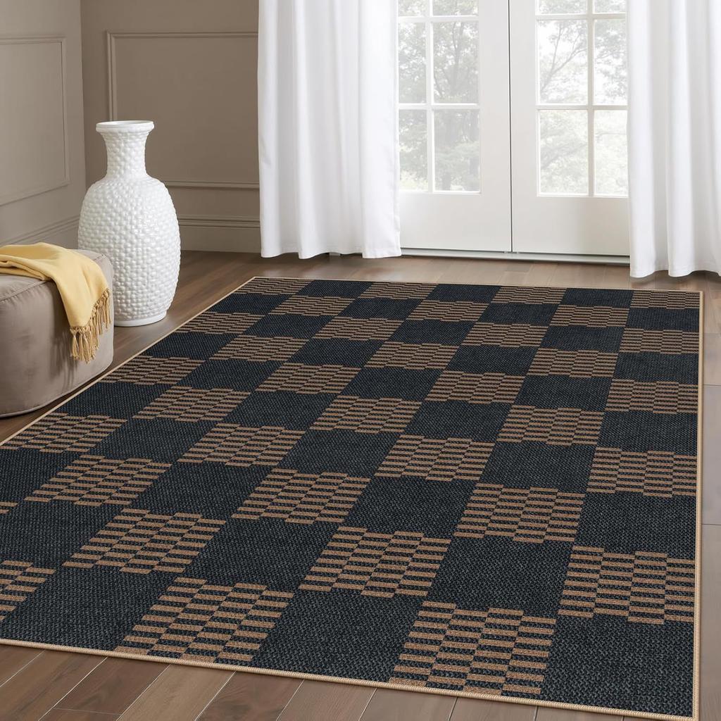 Tappeto a Scacchi Americano Tappeto Geometrico con Stampa Retro Arredo Moderno per la Casa Tappetino Antiscivolo per Camera da Letto Soggiorno Terrazza