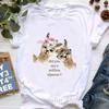 Kawaii Alpaca With Flowers And Coffee Print T Shirt Girls Summer Short Sleeve Tshirt Femme Fashion Tops Tee Shirt Female