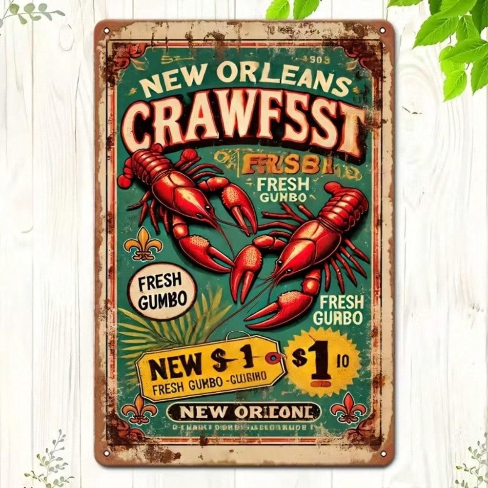 Vintage New Orleans Crawfish Gumbo Metal Sign Rustic Bar Kitchen Decor 20x20