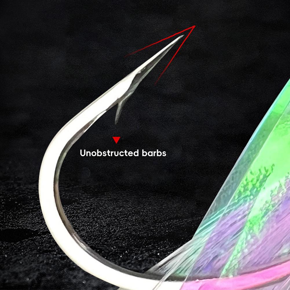 5PCS/String Dazzling Colored Silk Luminous Fish Head String Hooks For White Strips Upturned Mouth Fish Hooks With Barbs Pins Eight-Shaped Rings
