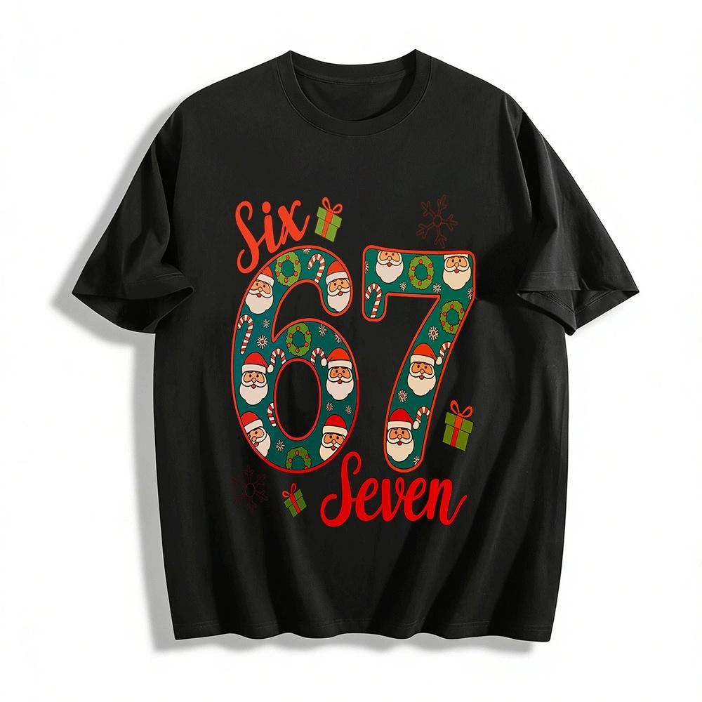 Christmas Themed Number 67 Print Casual Top For Adults Kids Pure cotton T-shirt XXS