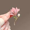 Women's Elegant Pink Flower Brooch Enamel Magnolia Pin Floral Lovers Coat Pin Fashion Dressing Jewelry Accessories Gift