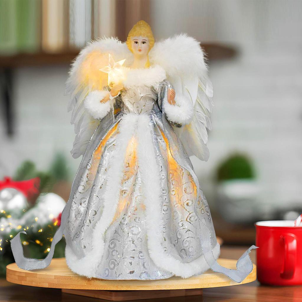 Christmas Tree Toppers Christmas Angel Pendants With Light Lighted White Tree Topper Decoration For Holiday Living Room Outdoor