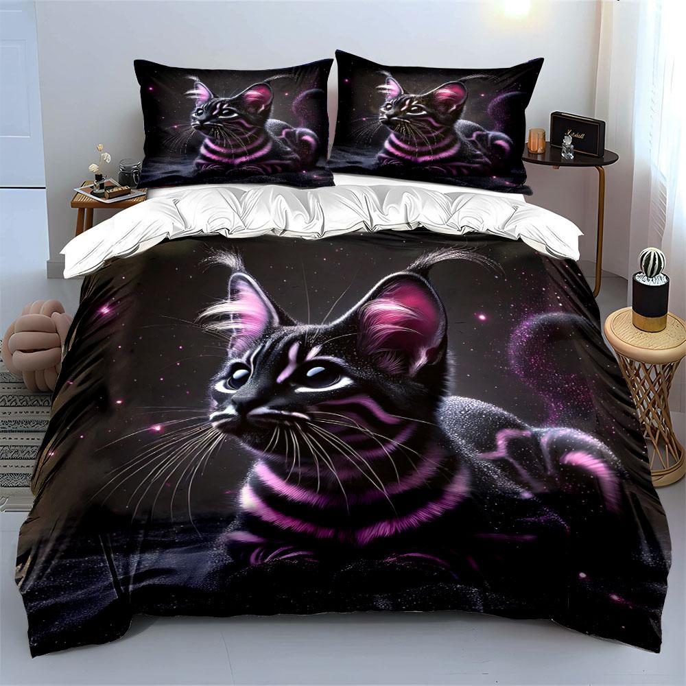 Glowing Cat Themed Gift Set Multiple Sizes Kid'S And Adults' Bedroom Exquisite 3Pc Bedding Set, Gift