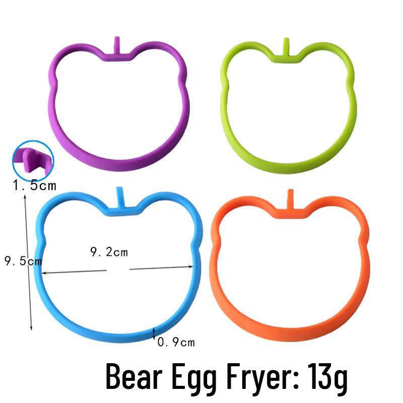 Cartoon Heart-Shaped Silicone Egg Frying Pan Ring with Handle - Nonstick Pancake Mold Cooking Tool