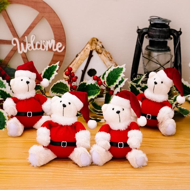 Plush Sitting Bear Doll Figurine Christmas Theme Animal Collectible Ornament Home Decoration Unique Christmas Present