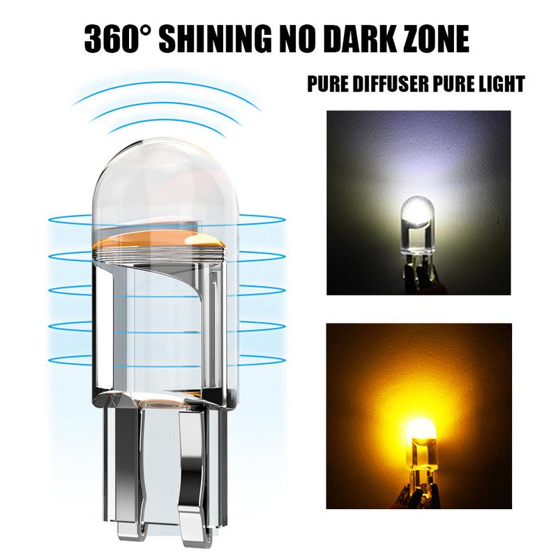 2/10pcs W5W 194 T10 Glass Housing Cob LED Car Bulb 3000K 6000K White Blue Red Wedge License Plate Lamp Dome Light