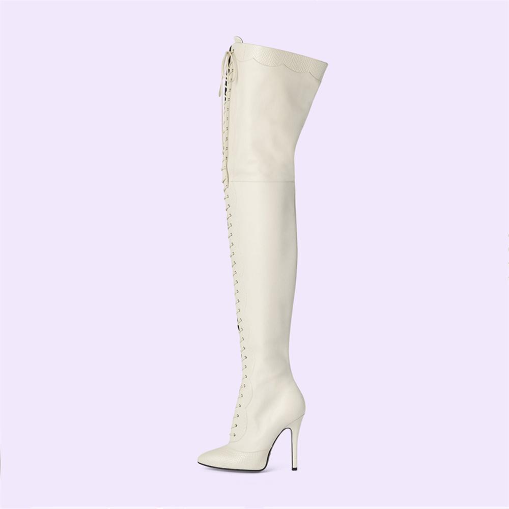 Fashion Women's Pointy Toe Cross Ties High Heel Over The Knee Boots 2025 New Slim Fit Zipper Long Boots Party Mixed Color Lady Shoes 43