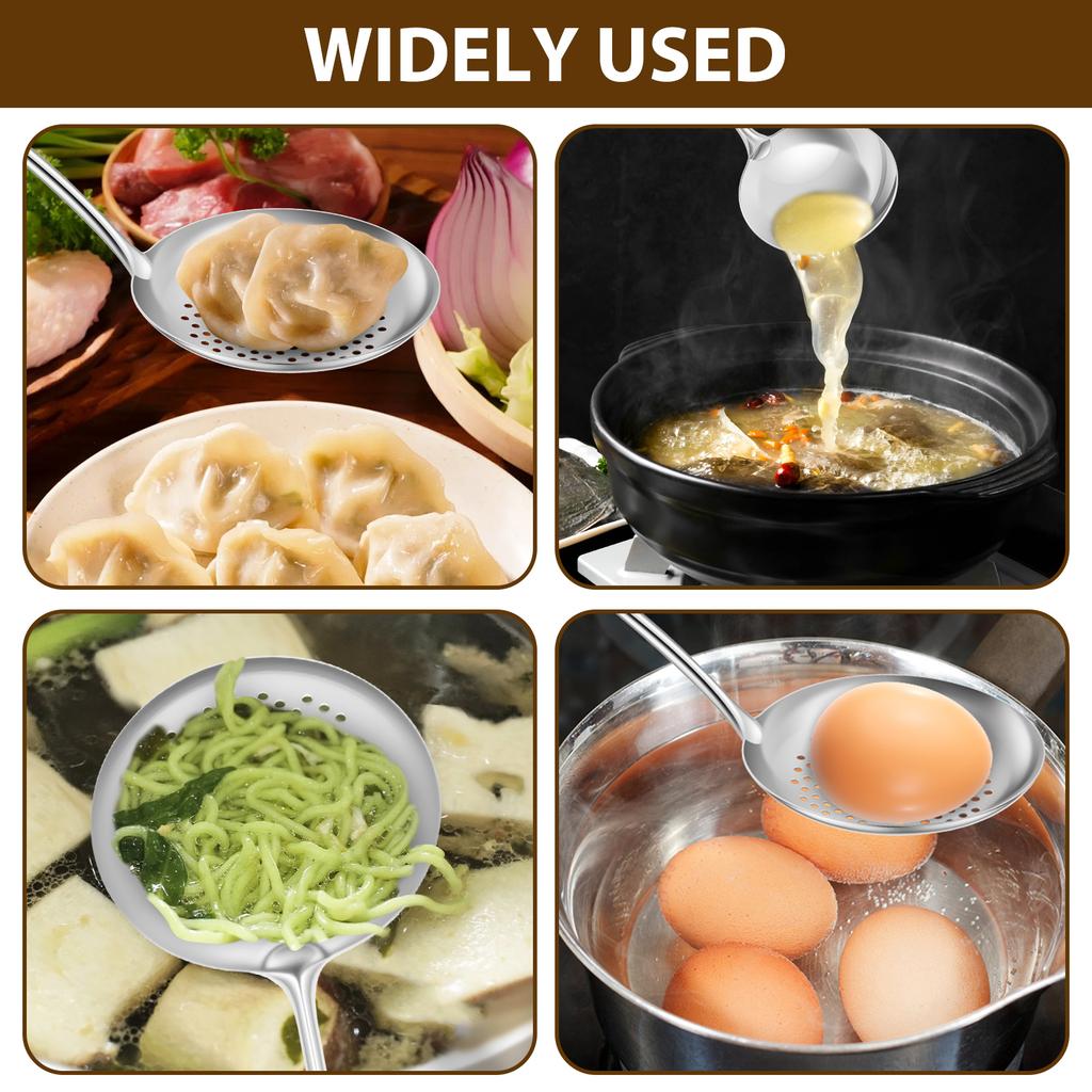 Stainless Steel Soup Ladle and Slotted Spoon Cooking Utensil Set Rustproof Slotted Spoon and Soup Ladle Set for Kitchen Gadgets