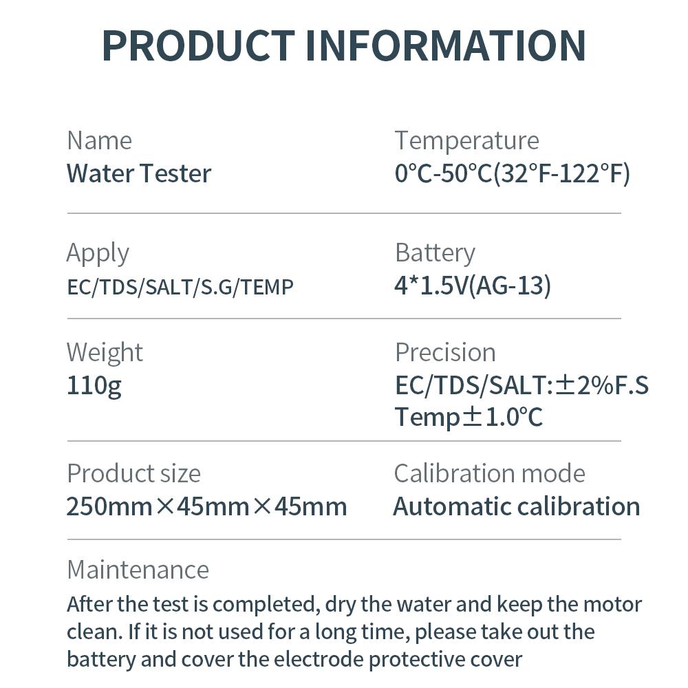 5 In 1 TDS/EC/Salinity/S.G./Temperature Meter Digital Salimeter Aquarium Water Quality Tester Home Drinking Water Detector