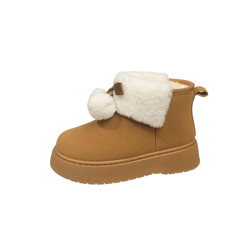 Warm cotton shoes winter 2025 new cotton shoes Korean version women's snow boots cute hairball princess cotton shoes warm boots