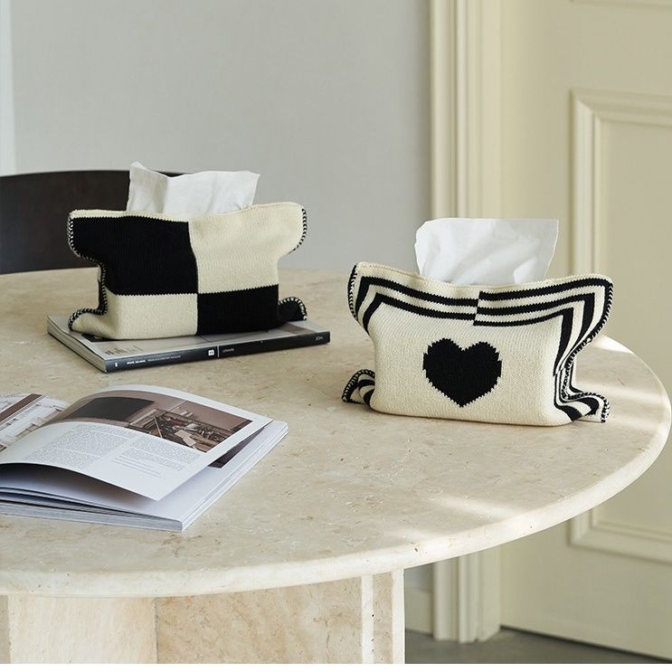 Nordic Ins Heart-pattern Knitted Tissue Bag Living Room Table Tissue Box Paper Storage Desktop Decorative Tissue Case Paper Box