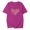 Women Plus Size Cotton T-Shirt Summer Short Sleeve Heart Print Mid-Long Loose Casual Pullover Top For 200lbs