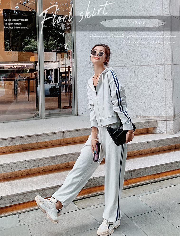 Hoodie and Tracksuit Sweatshirt with Sports Casual Loose Korean Plus NTZ05 D.IIZOO Women's Spring/Autumn 2-Piece Set, Zip-Up Pants, Loungewear, Fit,