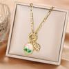 Hot Sale Metal Oil Drop Ocean Series Flower Pearl Leaf Pendant Necklace Charming For Woman Girl Casual Vacation Jewelry Gift