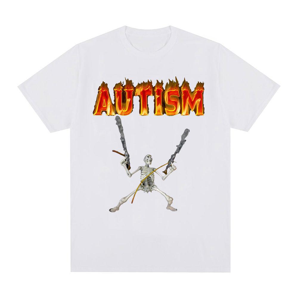 Autistic Funny Autism Skeleton Meme Tshirts Men Clothing Vintage Gothic Short Sleeves Tshirt Cotton Summer Oversized T Shirts