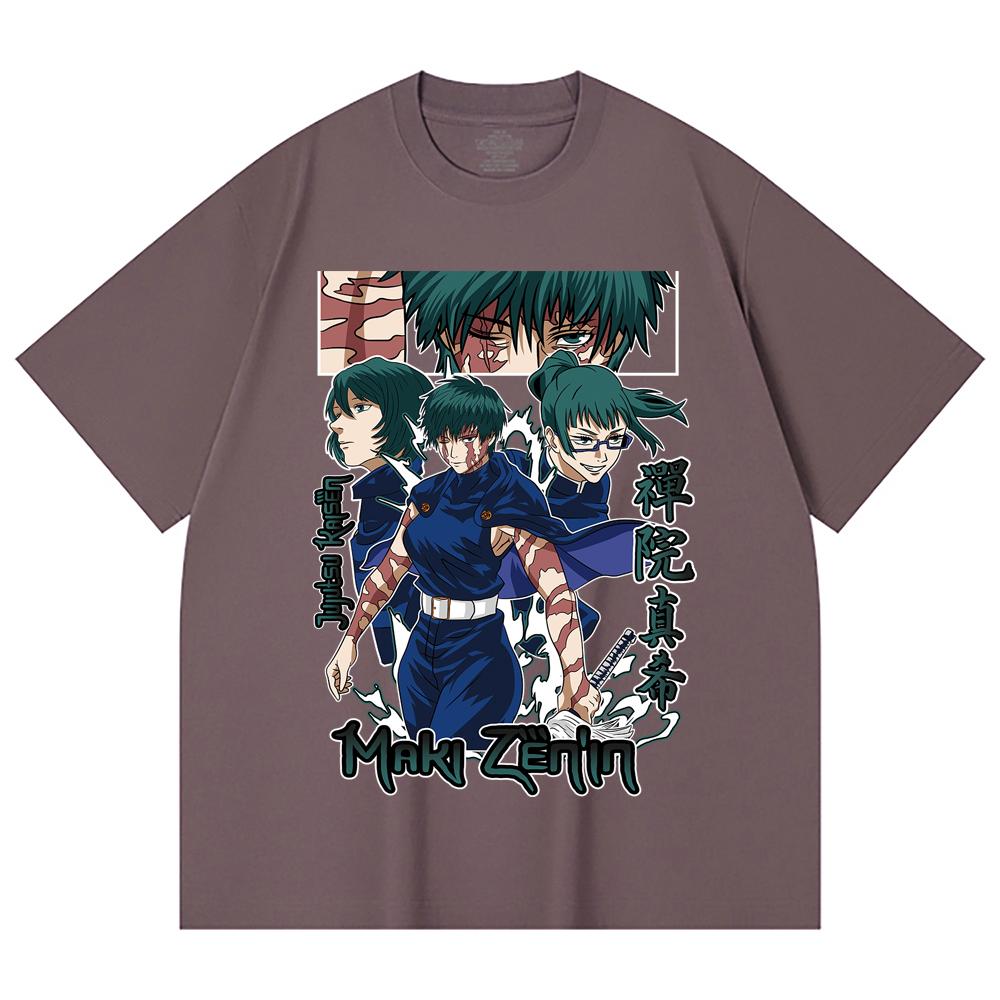 230 Gsm 100% Cotton Jujutsu Kaisen V43 Maki Print Unisex Heavy Cotton T Shirt