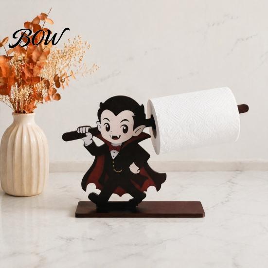 Indoor Countertop Tissue Stand Halloween Paper Towel Holder, Wooden Skeleton/Ghost/Cat/Pumpkin/Witch Stand, Holder Gothic Roll Storage Organizer