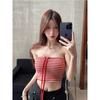Women's French Strapless Striped Tube Top - Summer Tie-Up Bandeau with Slimming Back