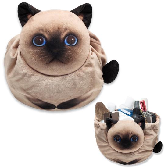 Cat Travel Makeup Bag Drawstring Cosmetic Organizer Cat Design Lay Flat Large Capacity Cosmetic Pouch Gift for Cat Lovers
