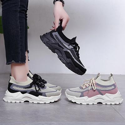 Frühling neue Damenschuhe fliegende gewebte Schuhe vielseitige lässige Plateau-Sportschuhe Damenlaufschuhe